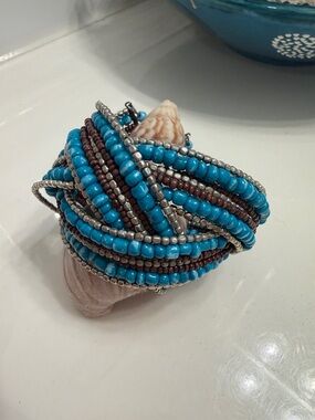 Turquoise Beaded Multi-Strand Bracelet - Turquoise & Brown